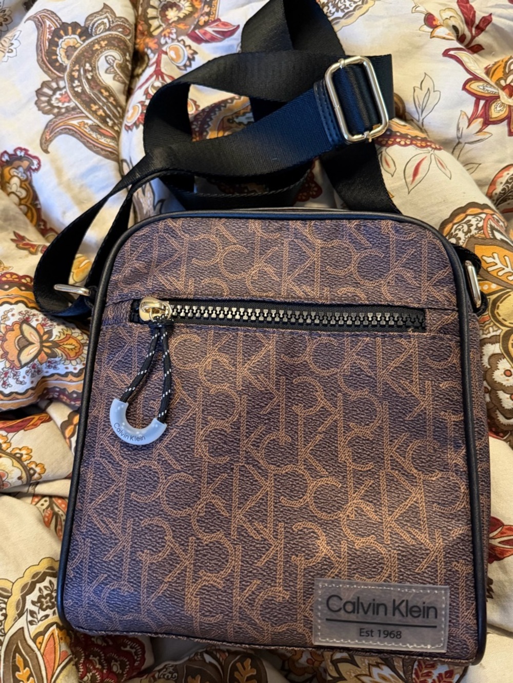 Calvin Klein Brown Monogram X body Bag with Black Strap